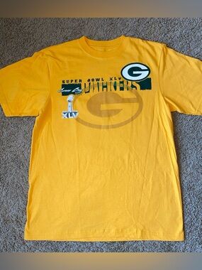 NFL Green Bay Packers SUPER BOWL XLV Double Sided T-SHIRT Men L Roster Yellow